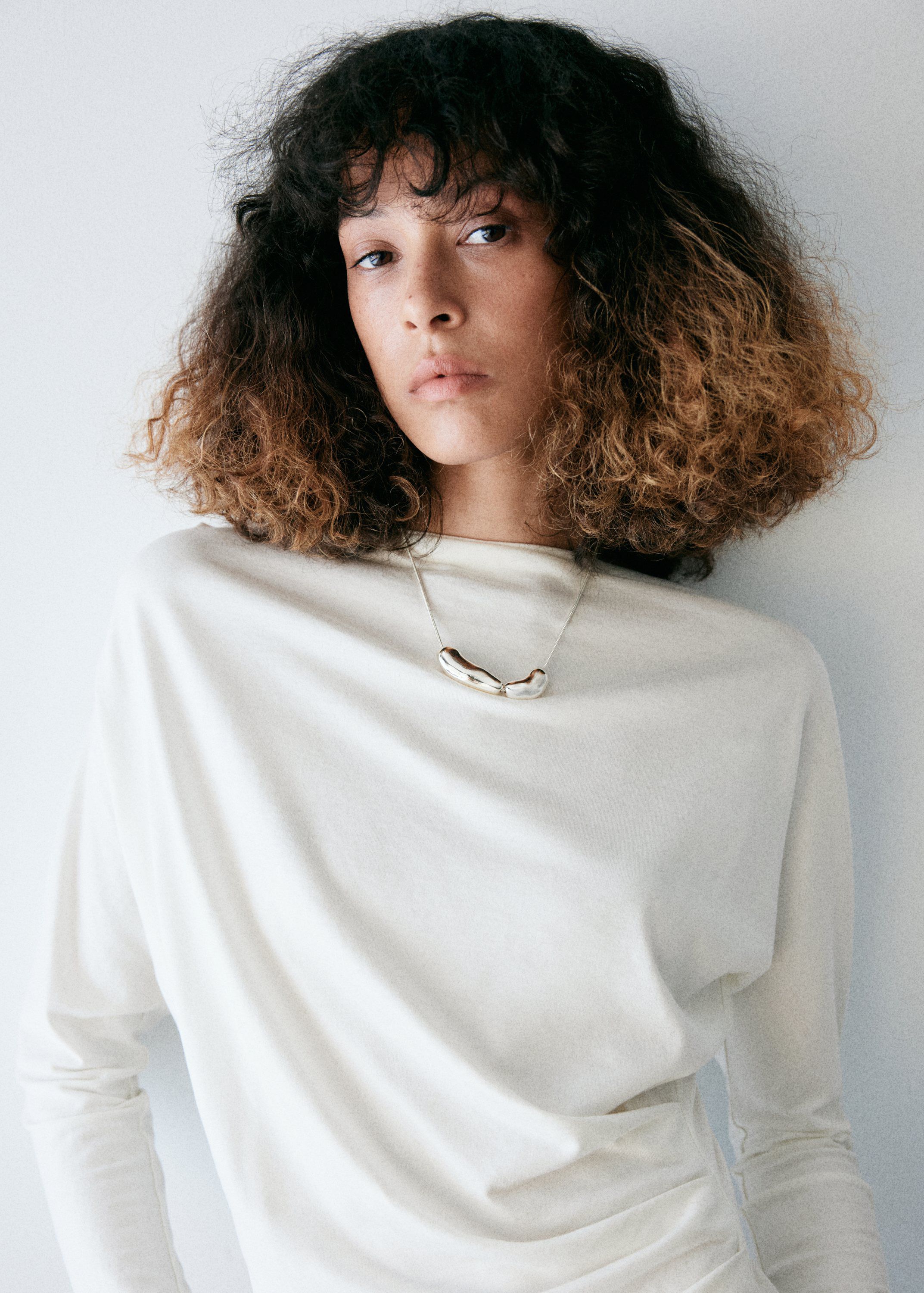 Boat neck T-shirt with draped detai