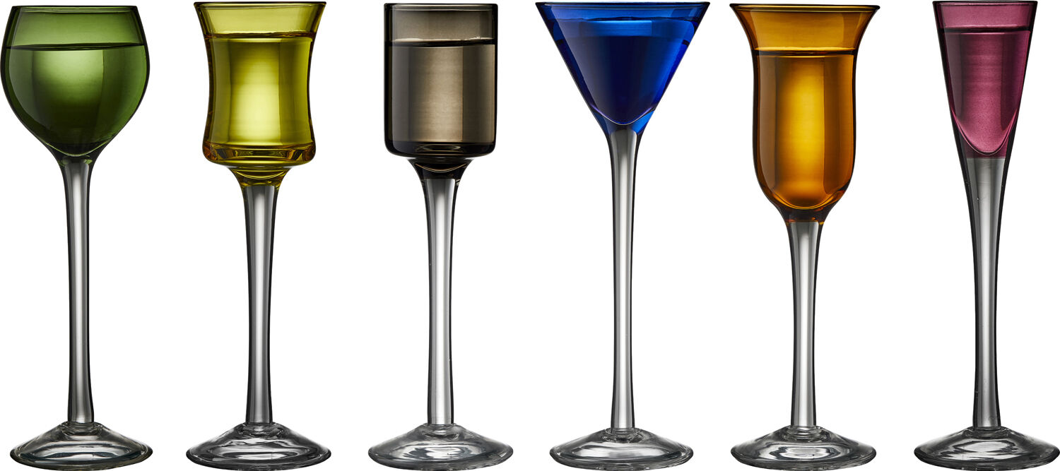 Lyngby Glas Snapsglas 6 st sorterade f&auml;rger