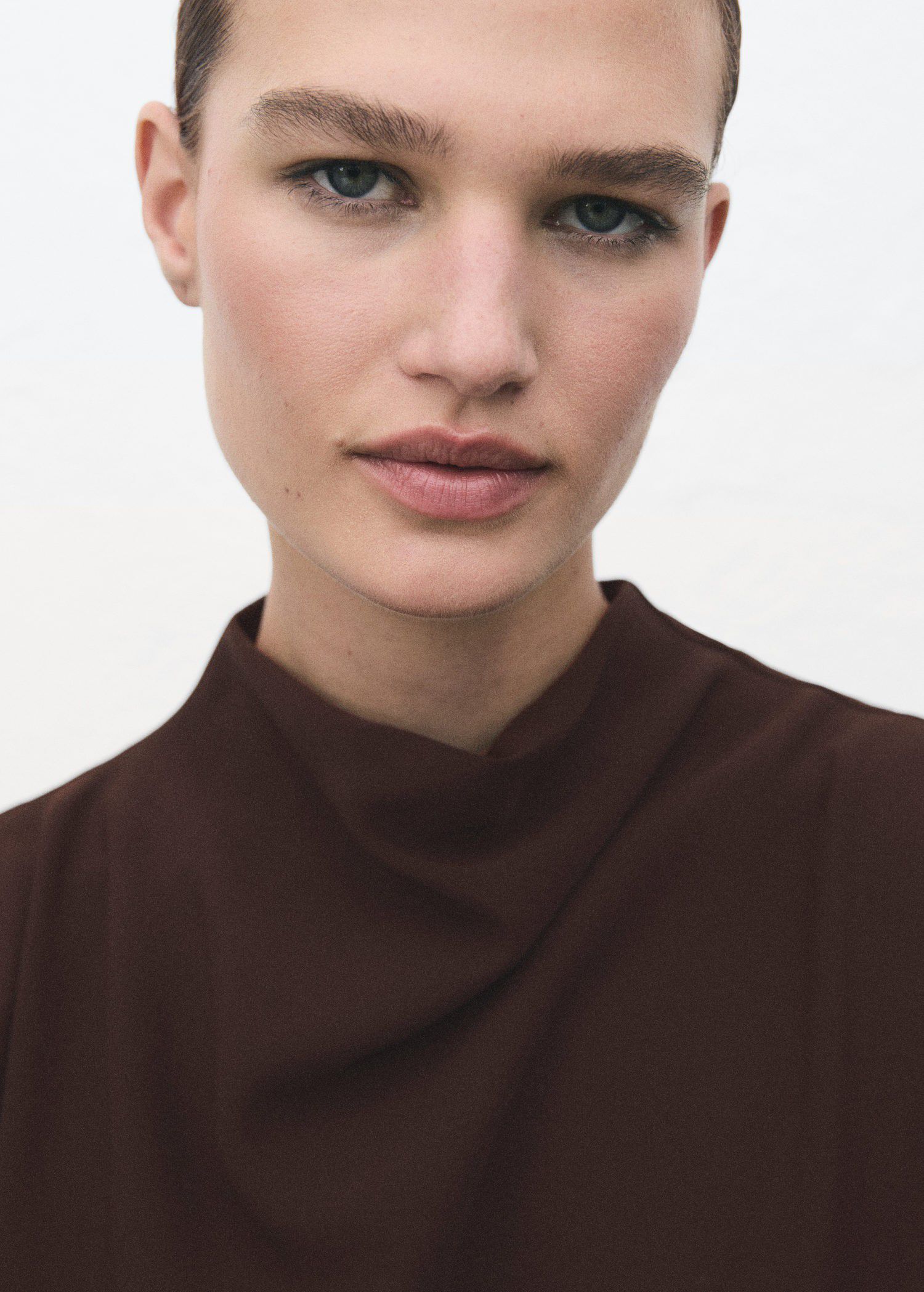 Ruched dress with draped neckline