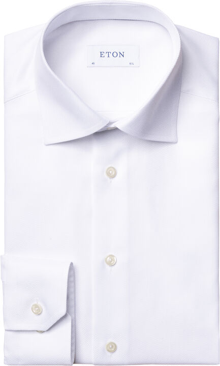 Slim Fit White Textured Twill Shirt - French Cuff