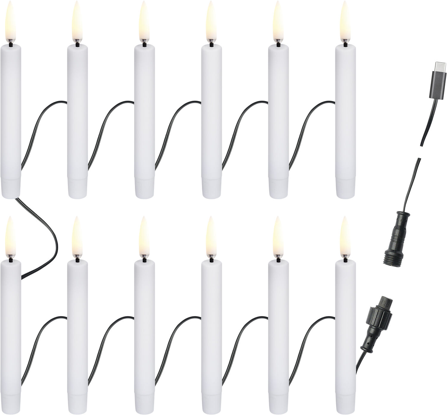 Christmas string, 12 candles, USB-C, White, 1,3x11 cm