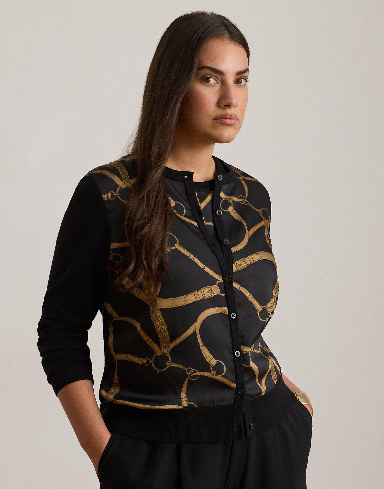 Belting-Print Cotton-Blend Cardigan