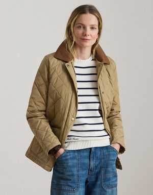 Twill-Trim Diamond-Quilted Barn Jacket