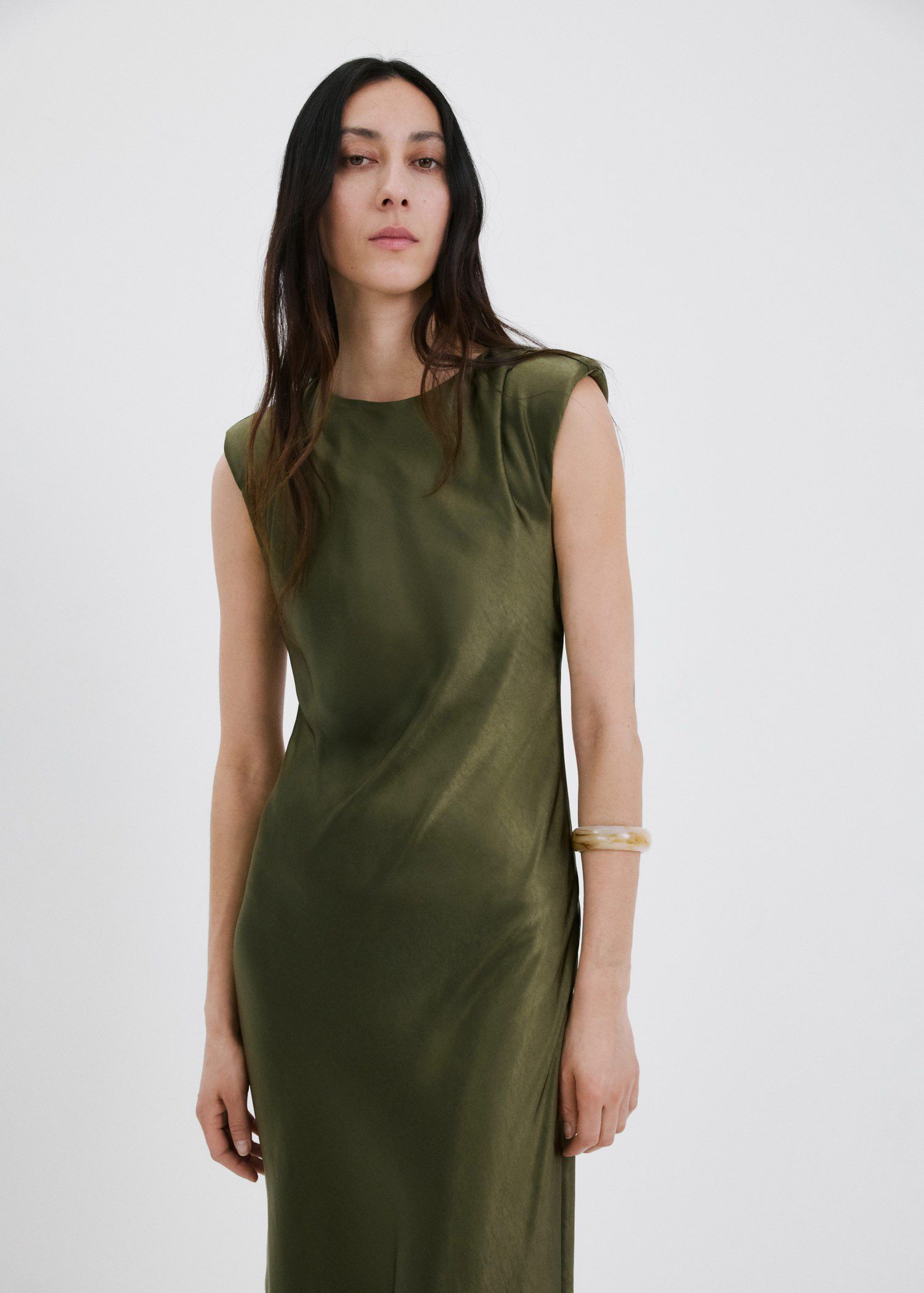 Satin shoulder pad dress