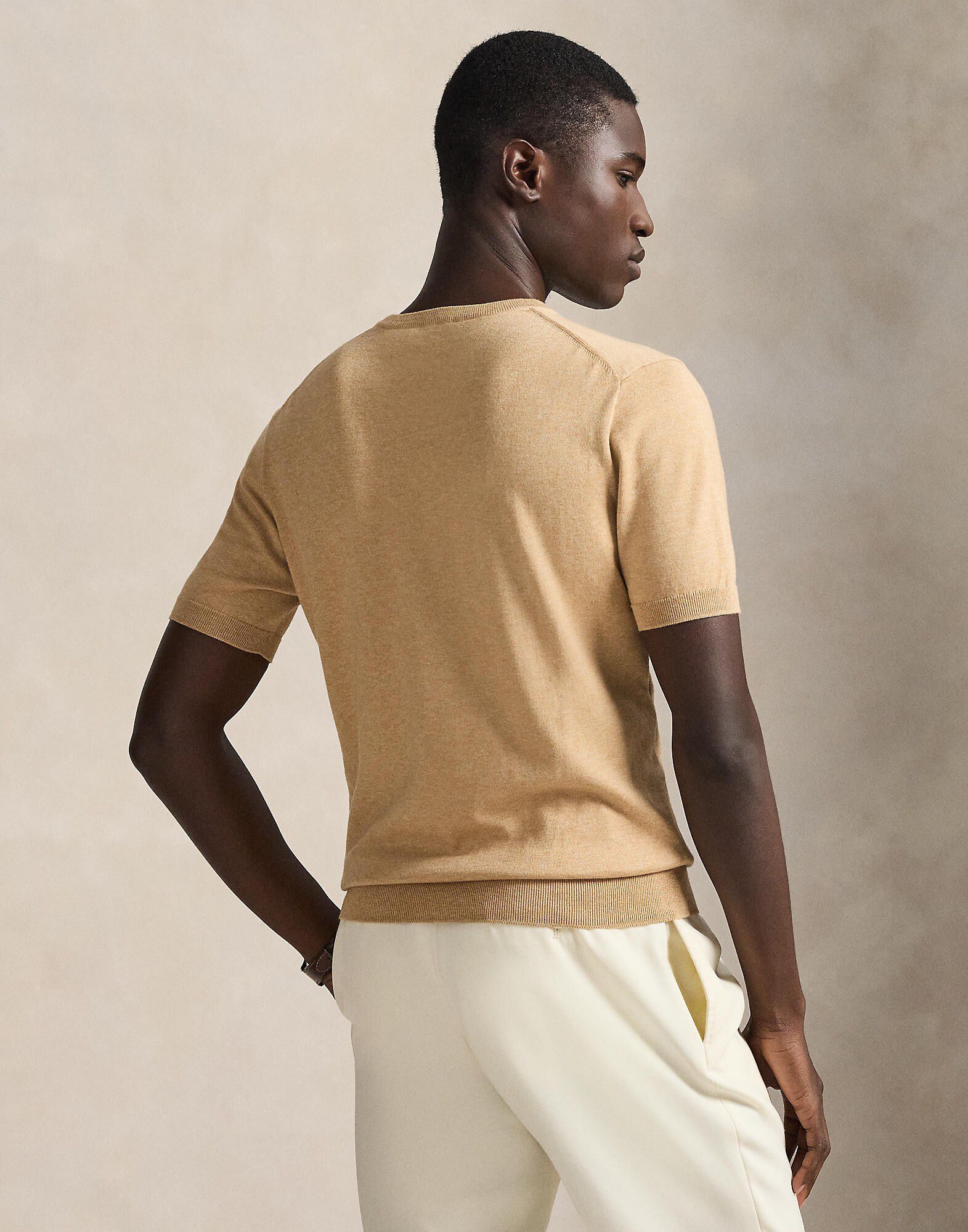 Cotton Crewneck Short-Sleeve Sweater