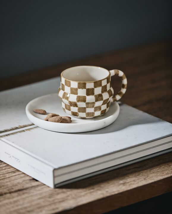 YSIA cup, check - green/ivory