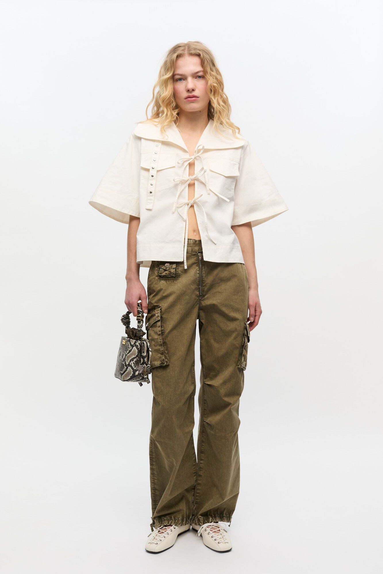 Stretch Cotton Cowl Neck Blouse