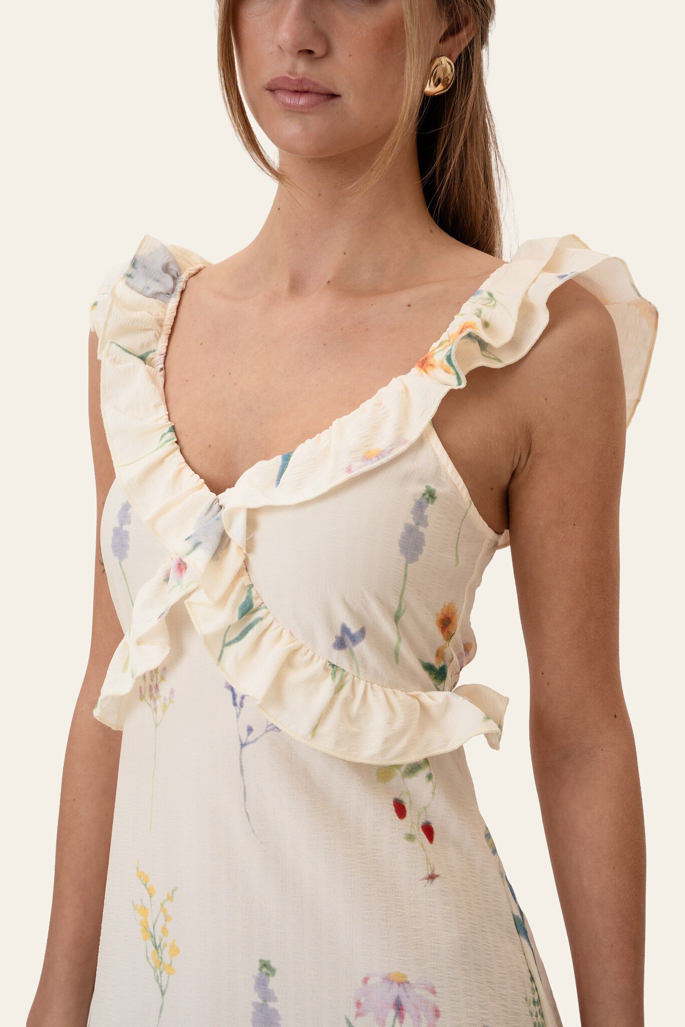 MelbaIC Dress - Off White Flower Pr