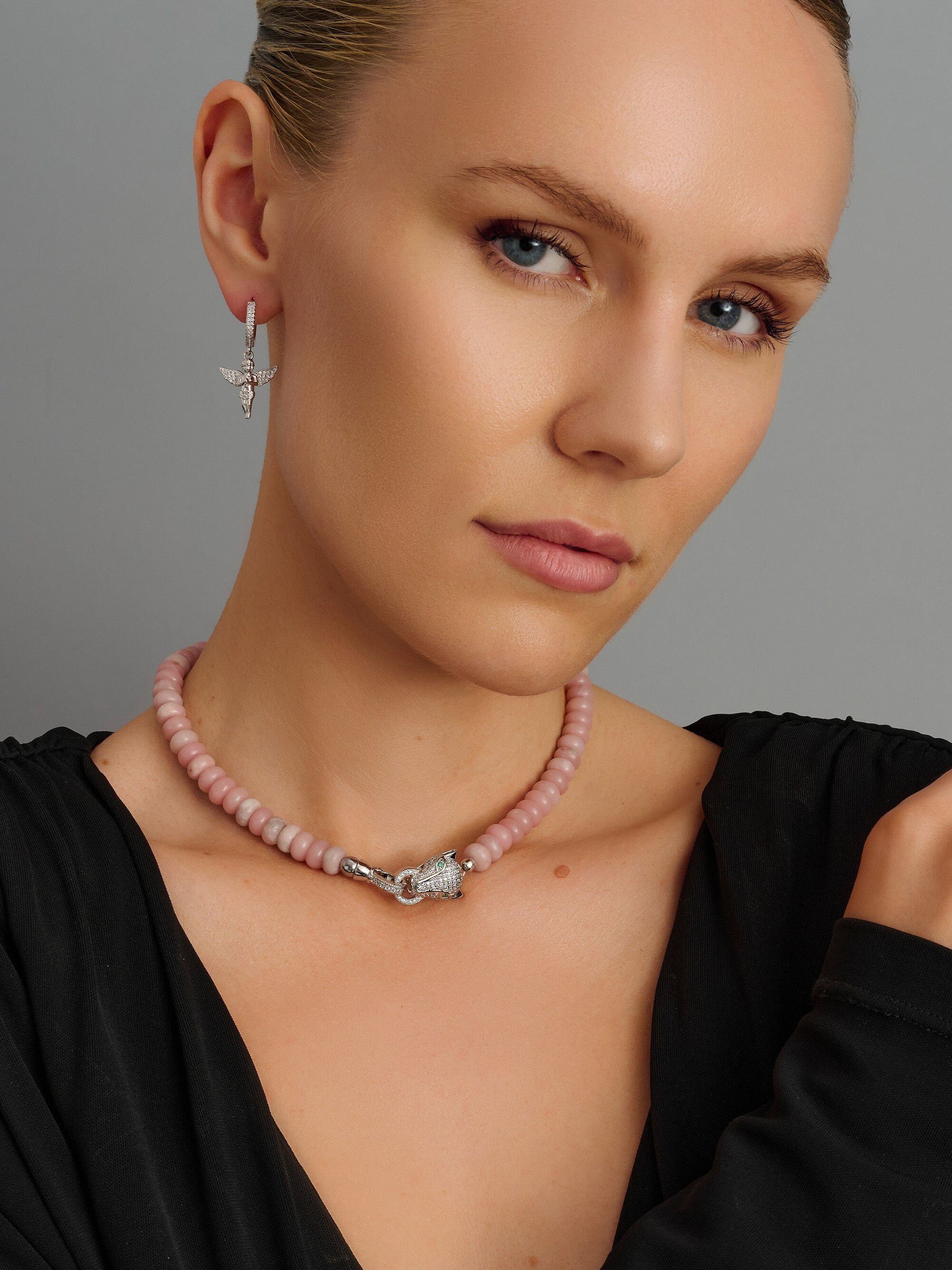 Pink Opal Choker with Panther Head