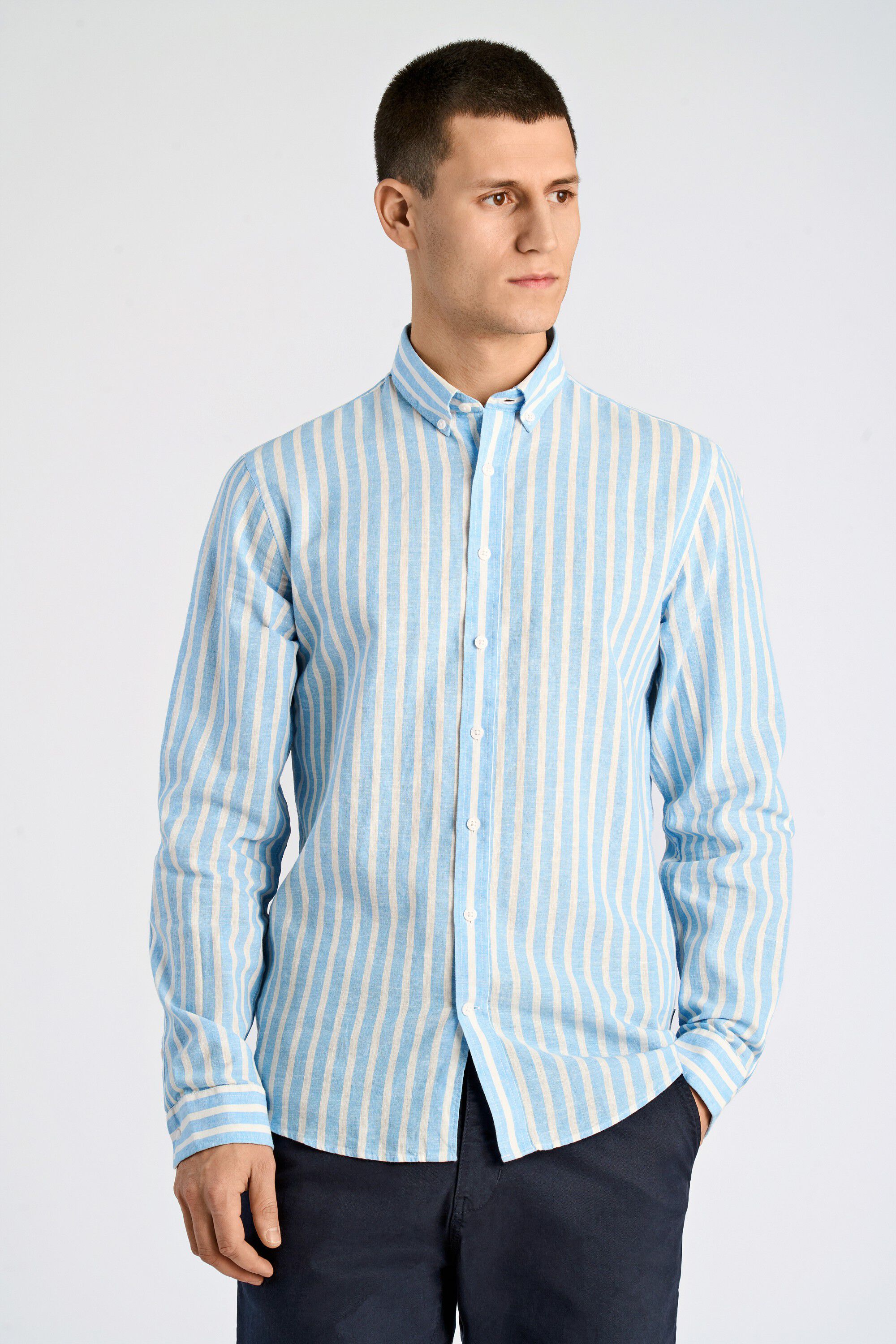Striped cotton/linen shirt L/S