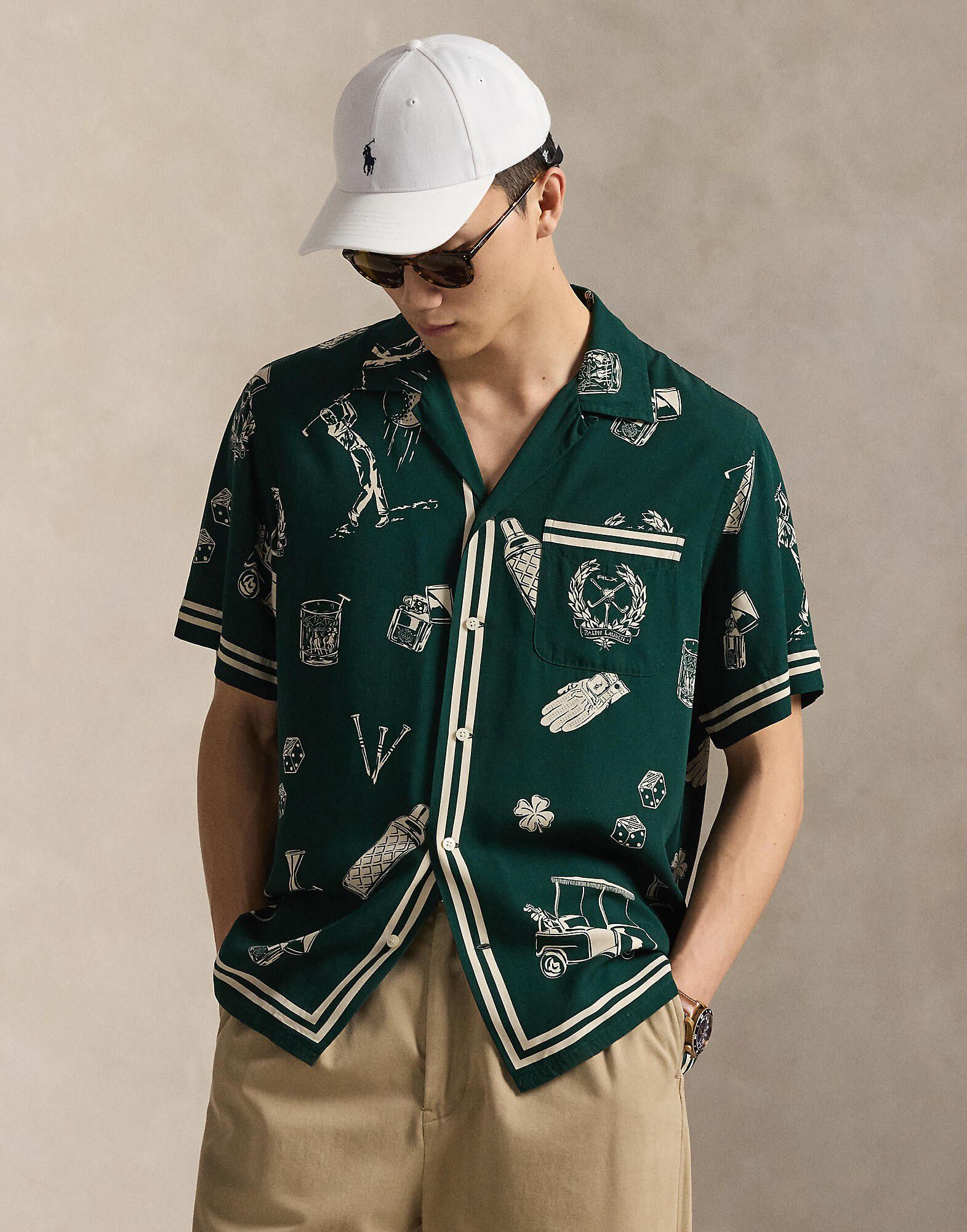 Classic Fit Golf-Print Camp Shirt