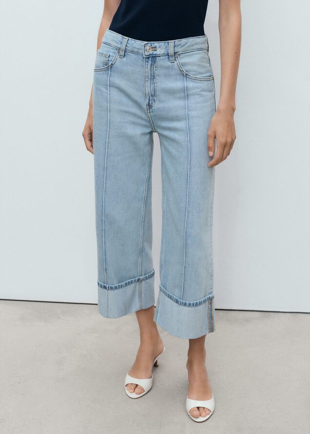 Wideleg cropped cotton jeans