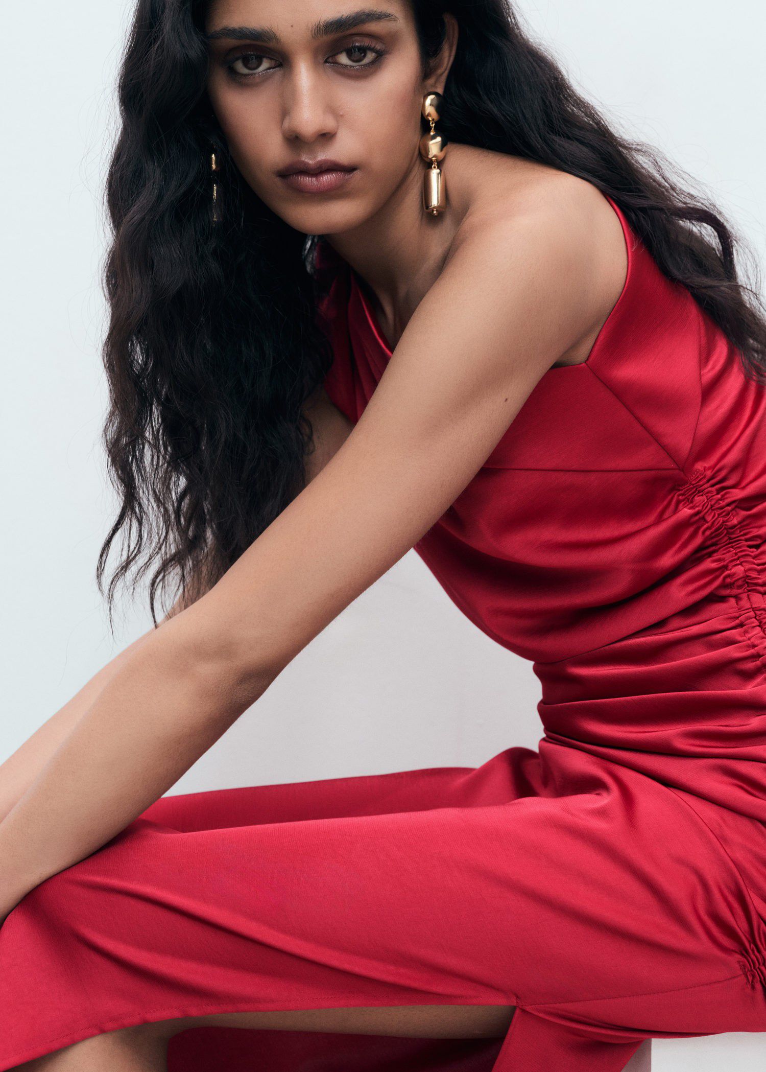 Asymmetrical satin dress with side