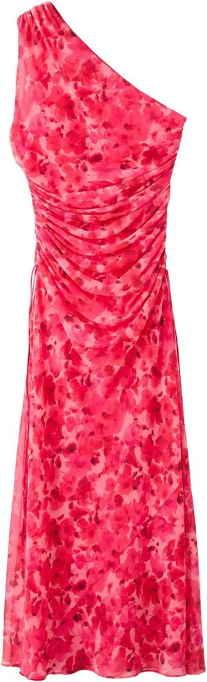 Asymmetrical floral-print dress