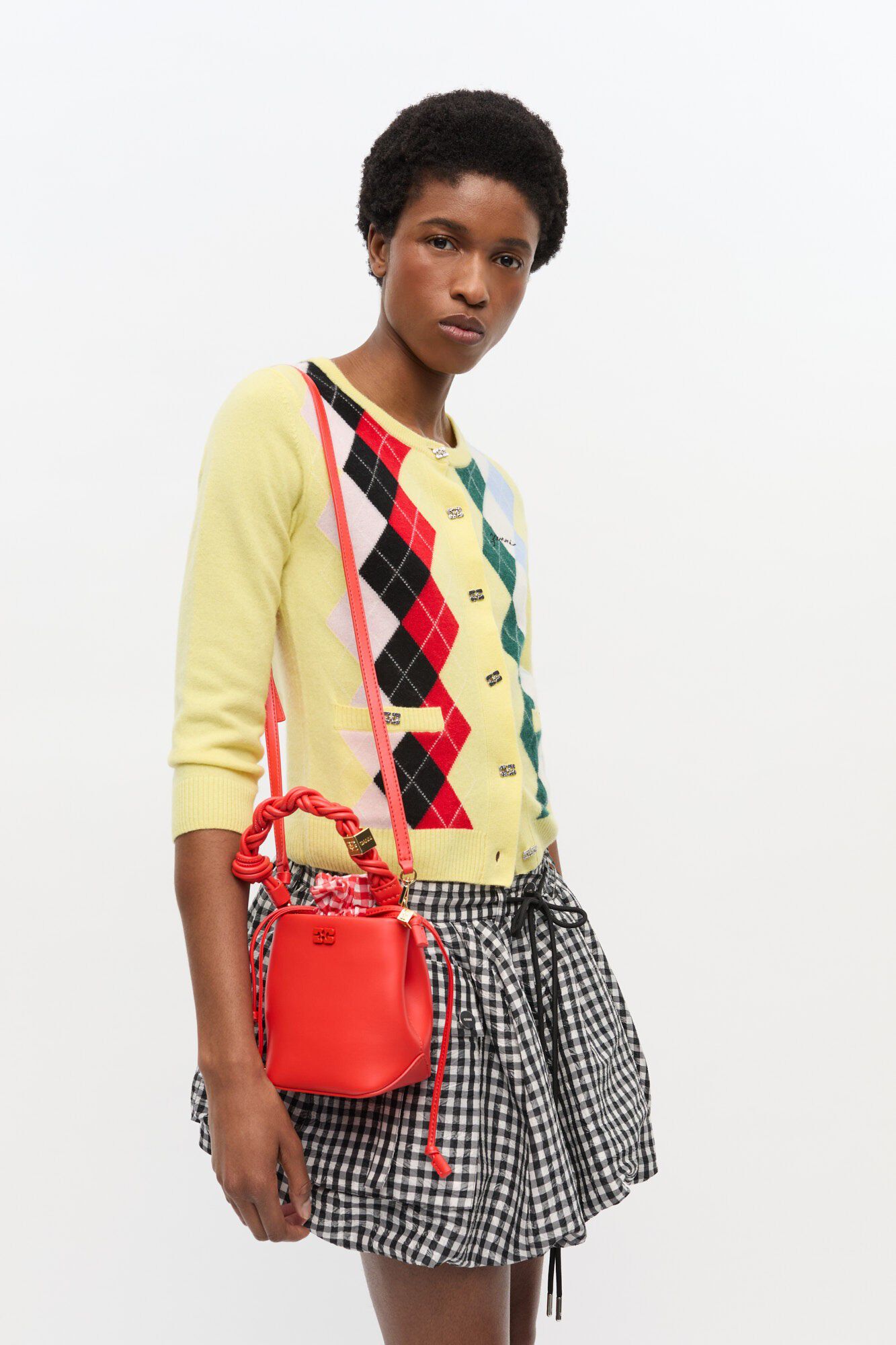 Ganni Bou Bucket Mini Vichy Pouch