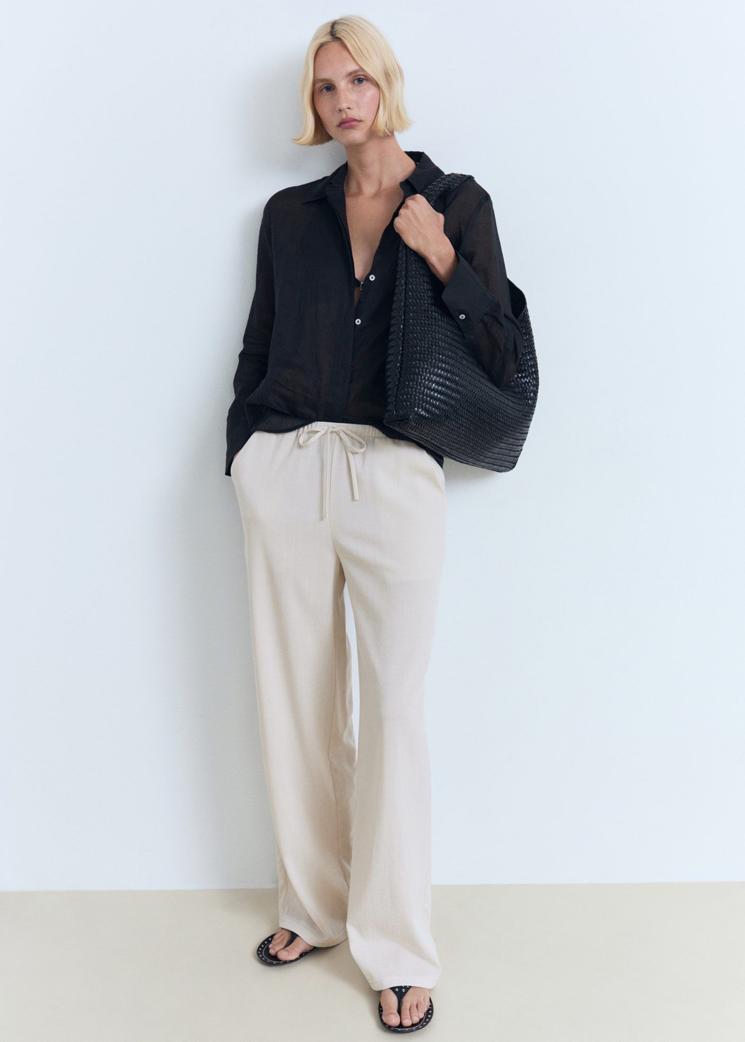 Drawstring straight trousers