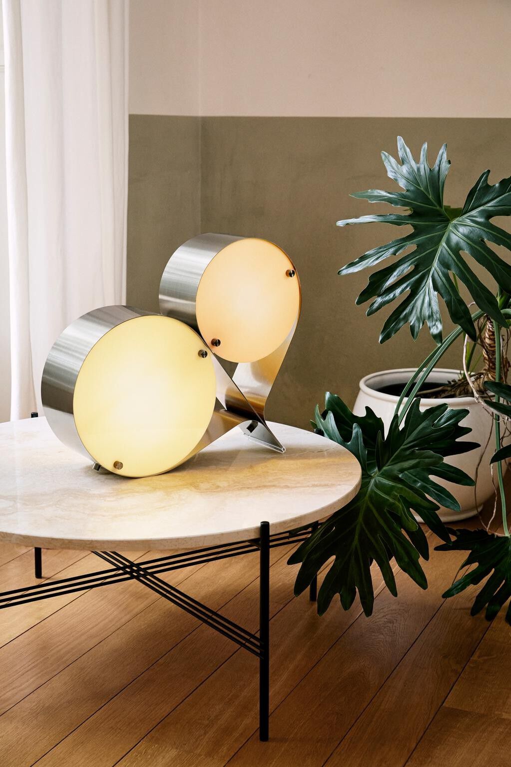 Coppia Table Lamp, Steel, EU (Base: Bronze Steel, Shade: Ivory & Blush