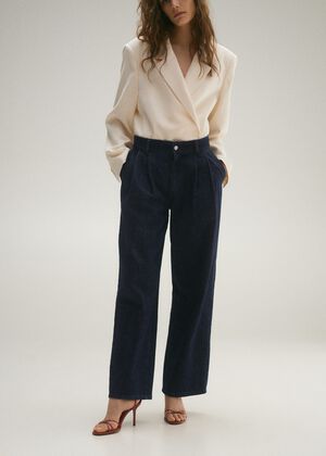 Rinse-wash wideleg jeans with pleat