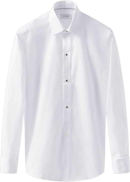 White Striped Satin Tuxedo Shirt - Slim Fit