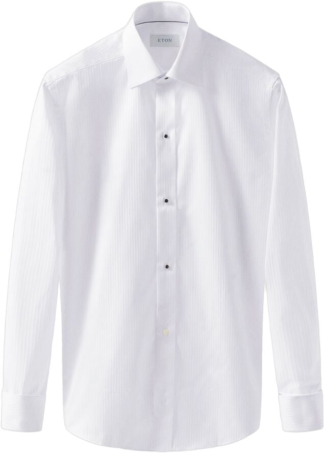 White Striped Satin Tuxedo Shirt - Slim Fit