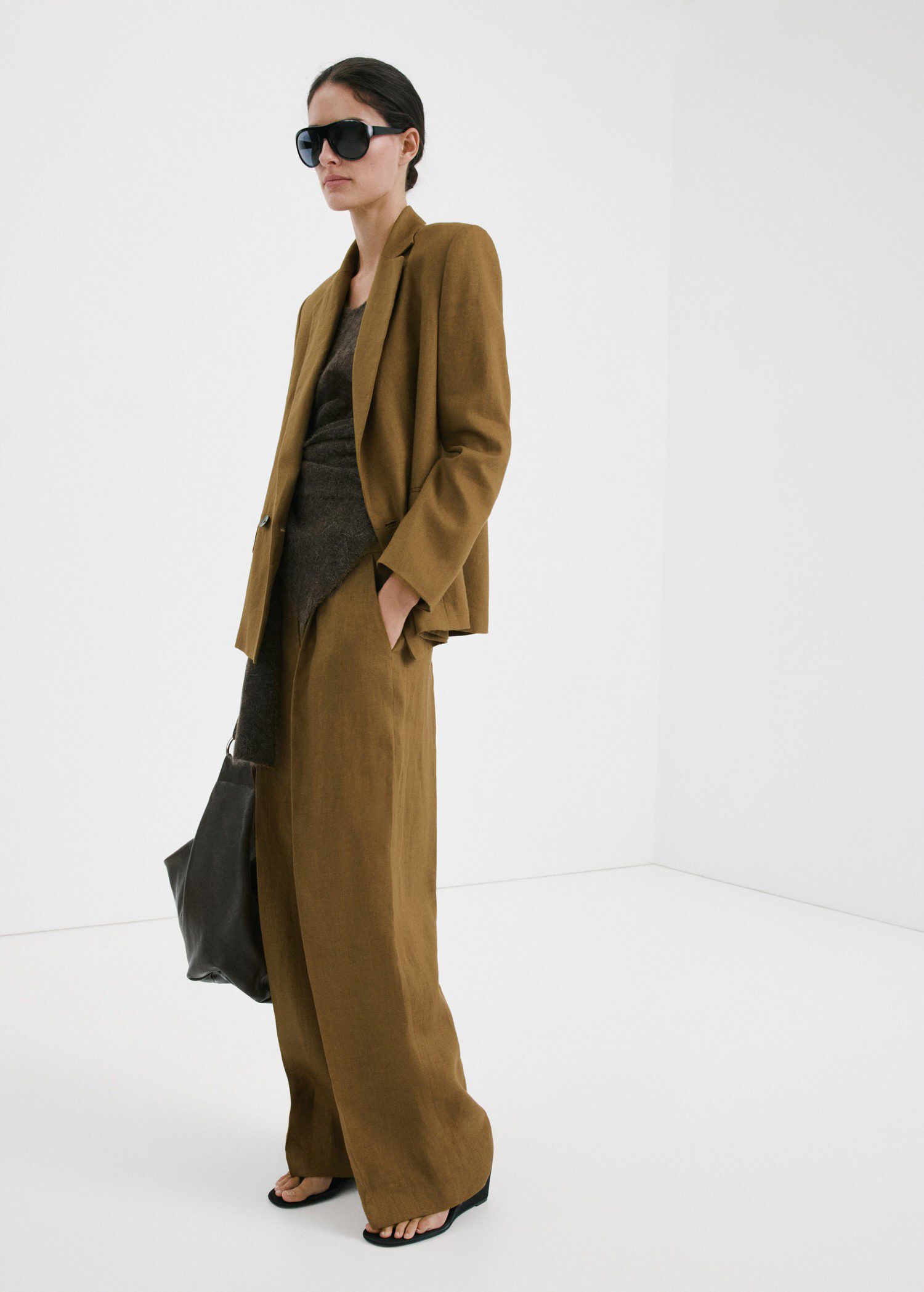 Straight-fit linen suit trousers