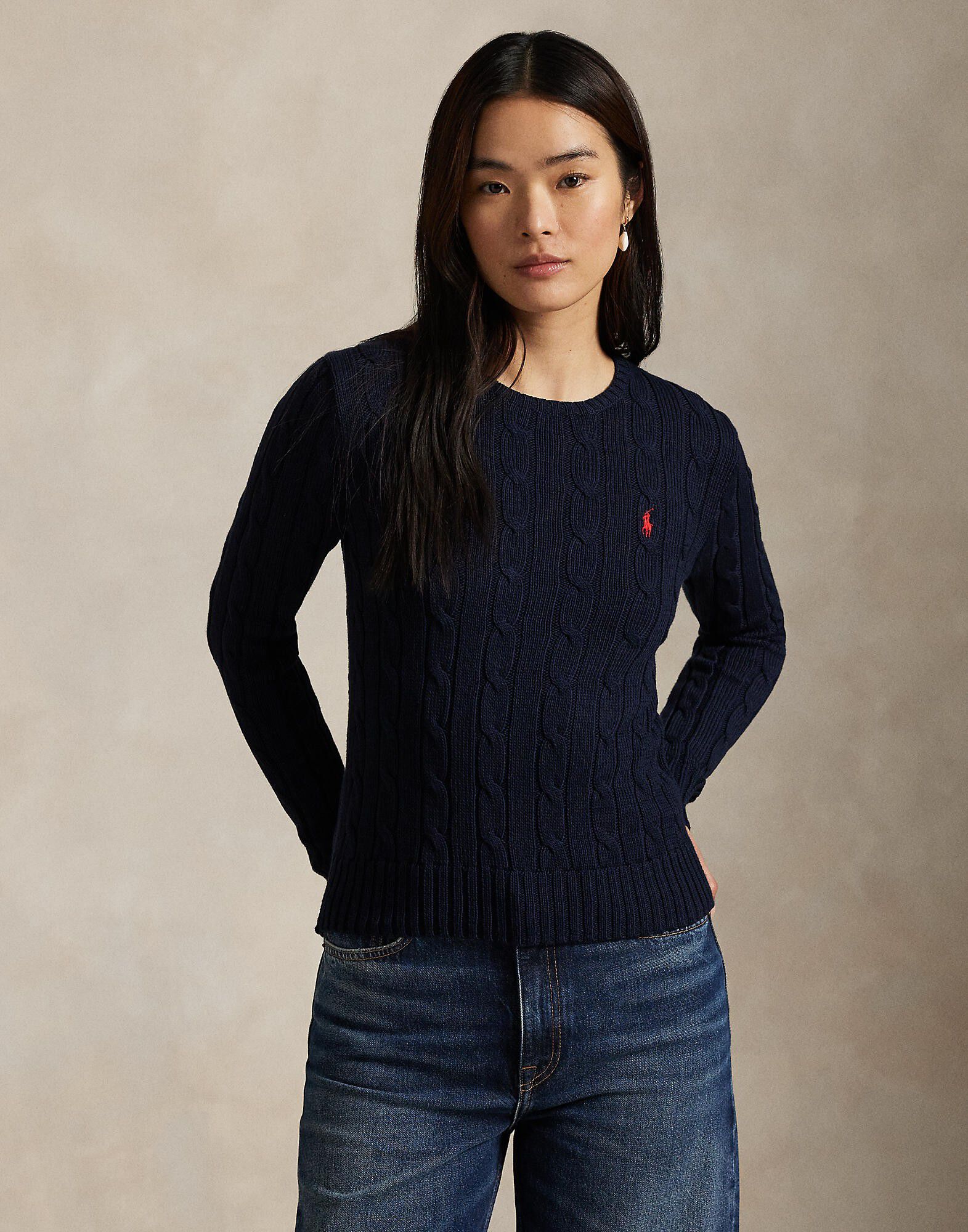 Cable-Knit Cotton Crewneck Sweater