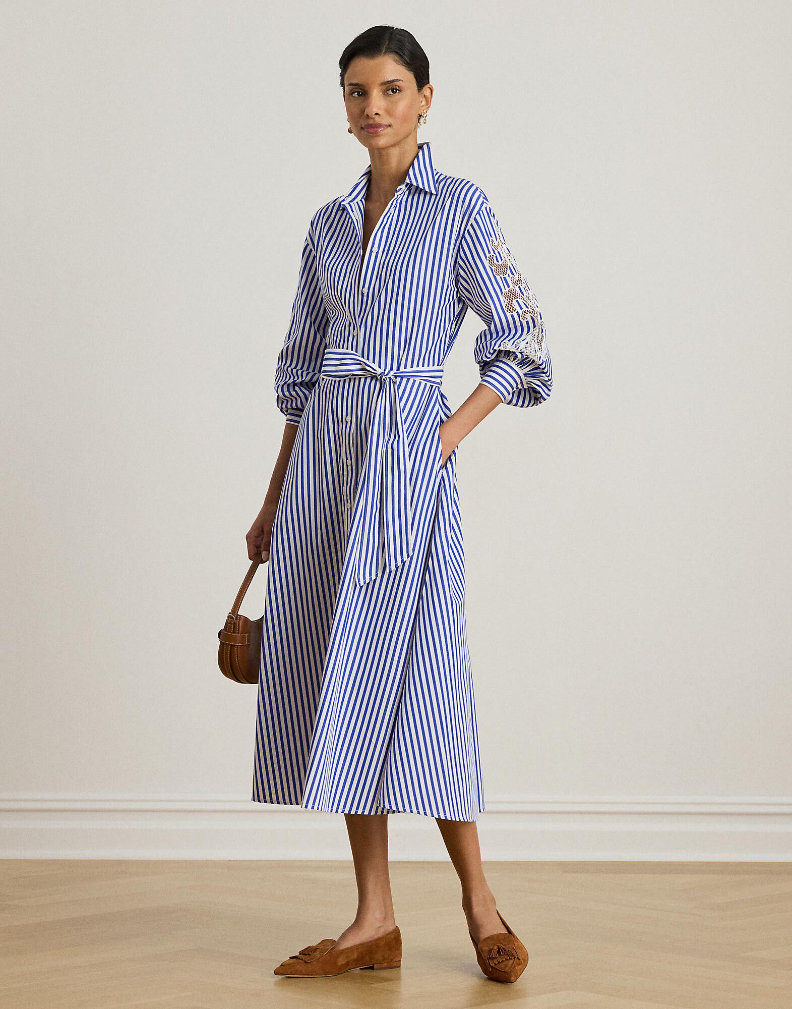 Striped Eyelet Broadcloth Shirtdress