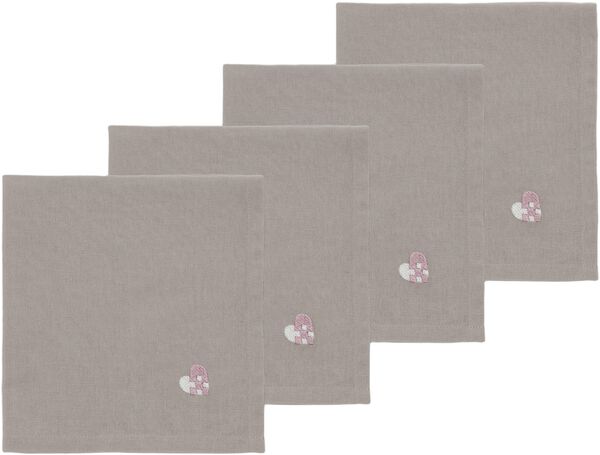 Tygservetter Christmas Hearts Embroidery 4 st Rose