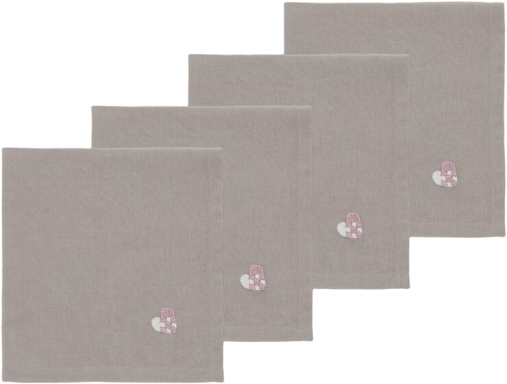 Tygservetter Christmas Hearts Embroidery 4 st Rose