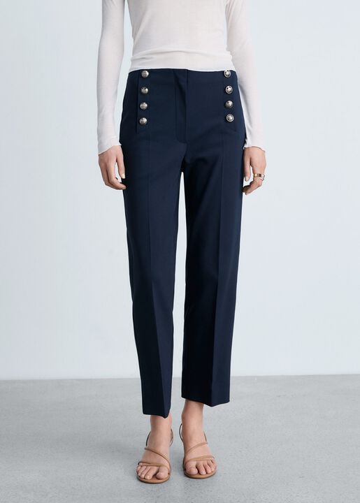 Straight trousers with jewel button