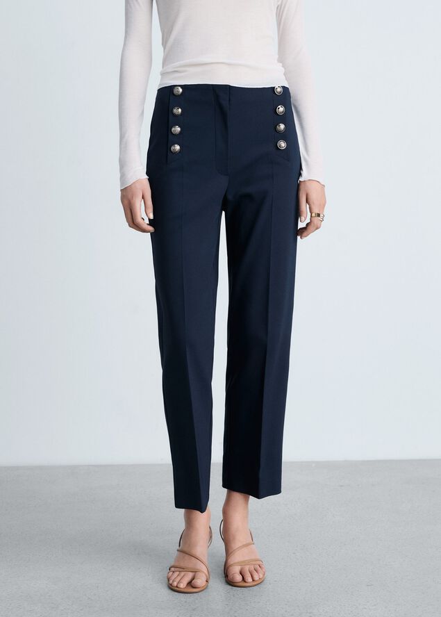 Straight trousers with jewel button