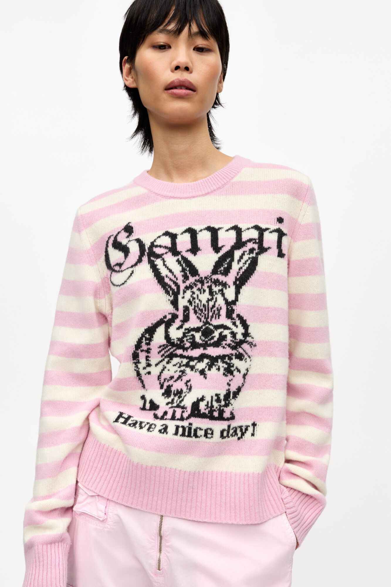 Striped Graphic Wool Mix Bunny Crew