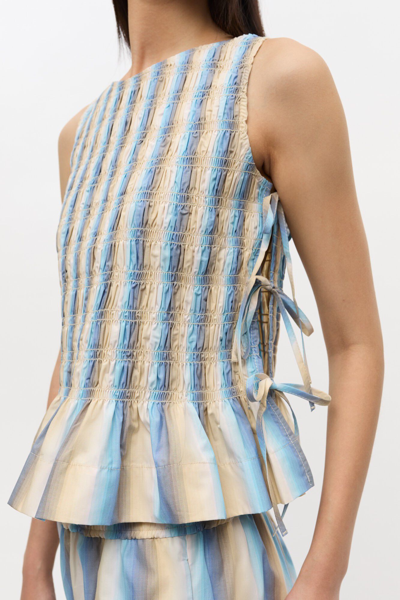 Ombre Stripe Smock Tie String Top