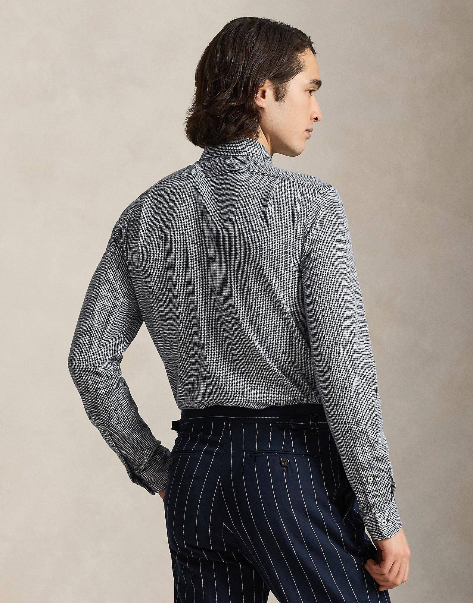 Plaid Jersey Spread-Collar Shirt