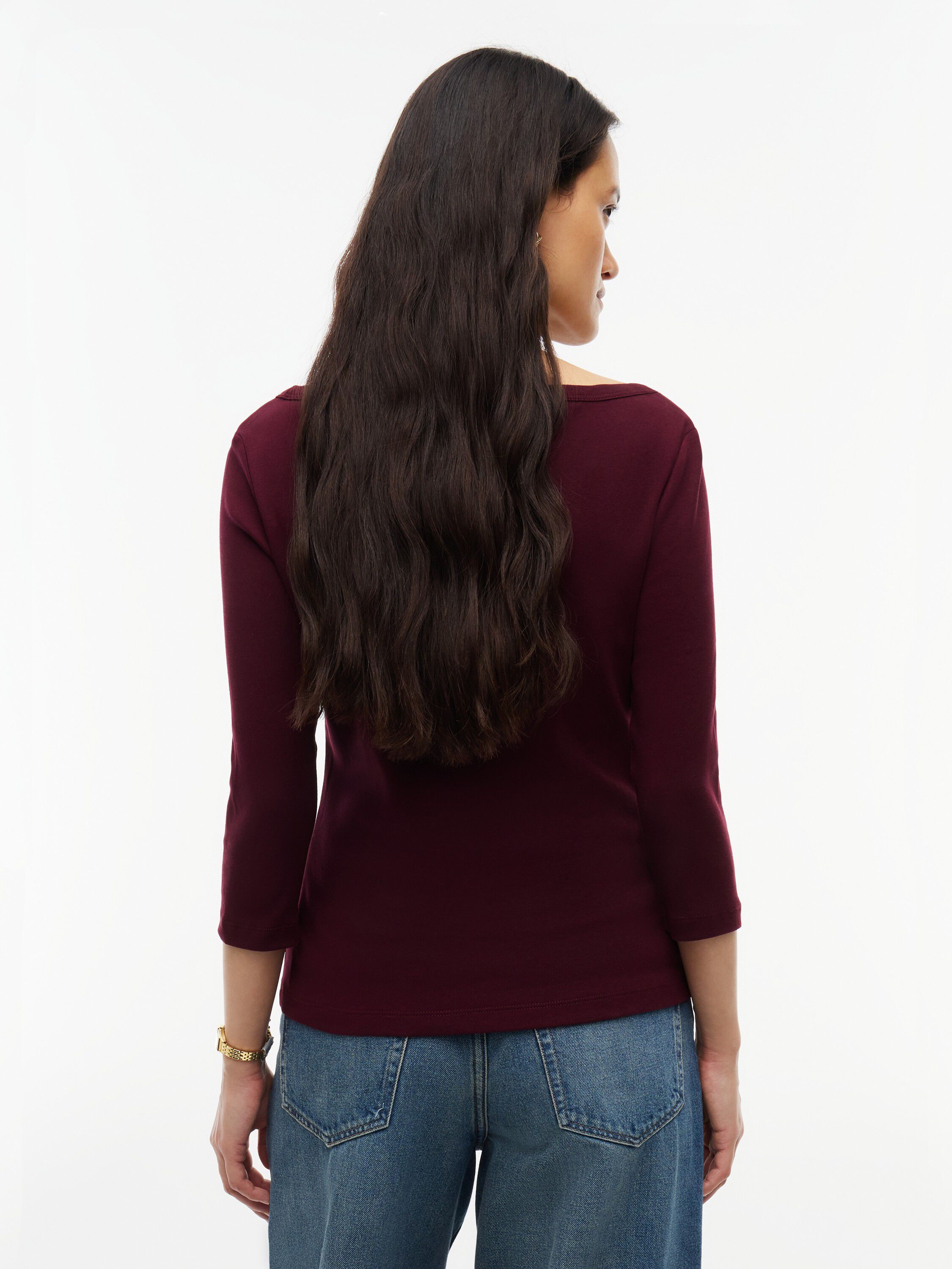 Slim Boat Neck Three-Quarter Sleeve T-Shirt