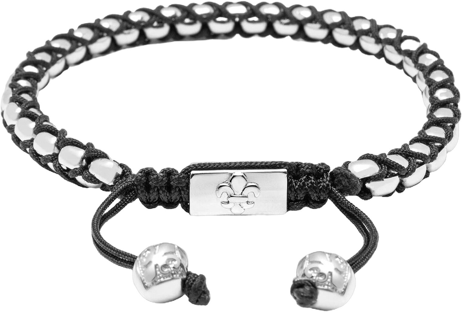 Black String Box Chain Bracelet in Silver