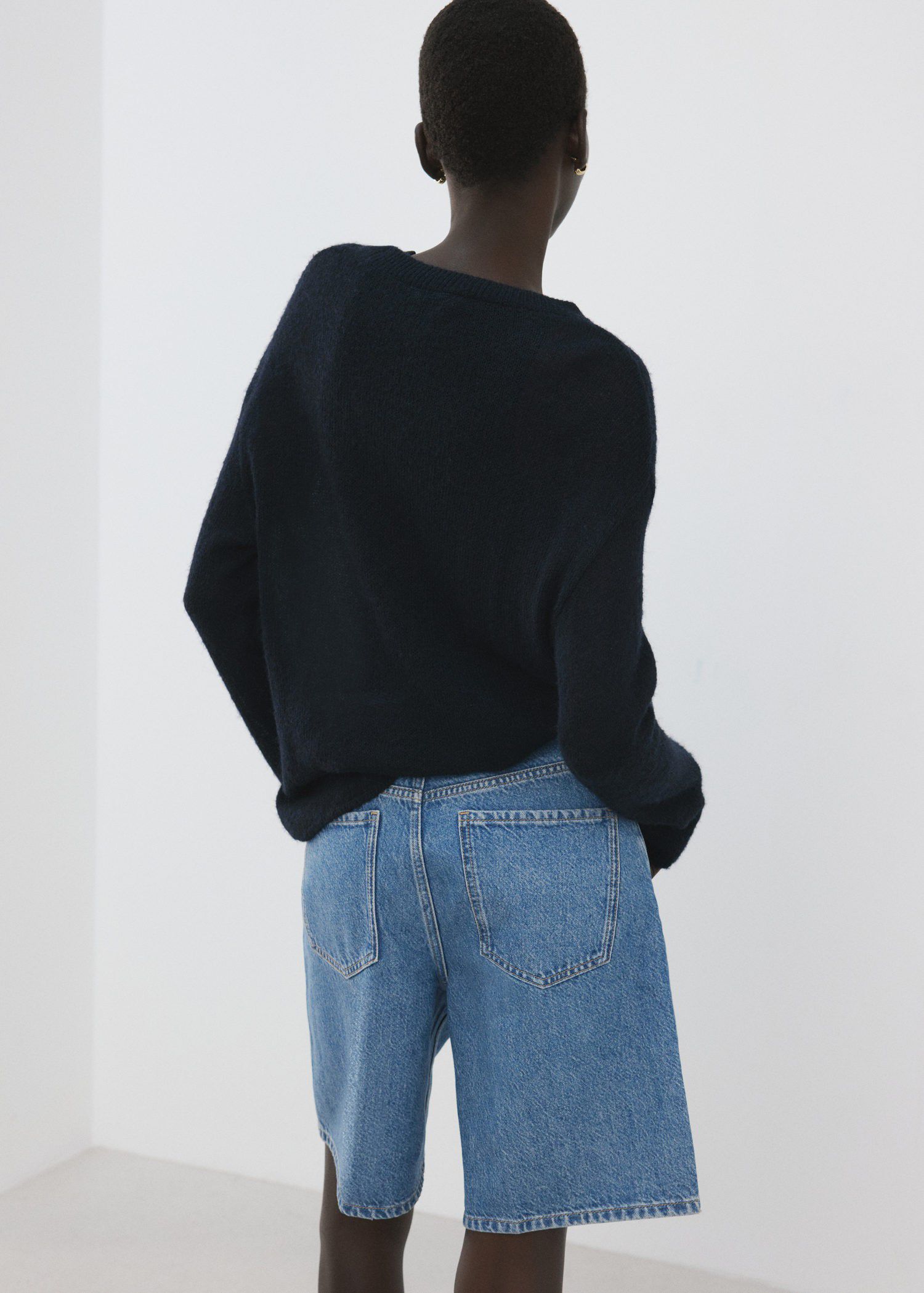 High-waist straight-fit denim short