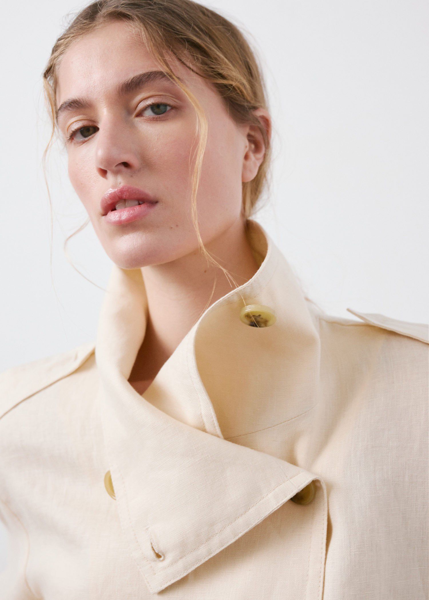 Linen funnel neck trench coat