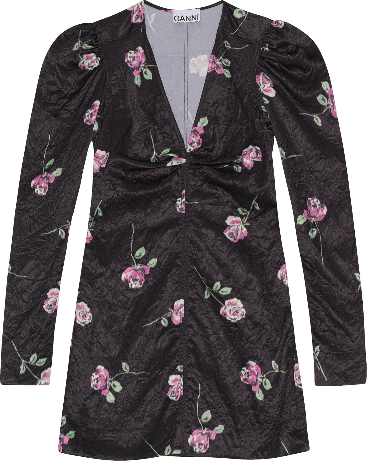 V-ringad minikl&auml;nning i krusad satin