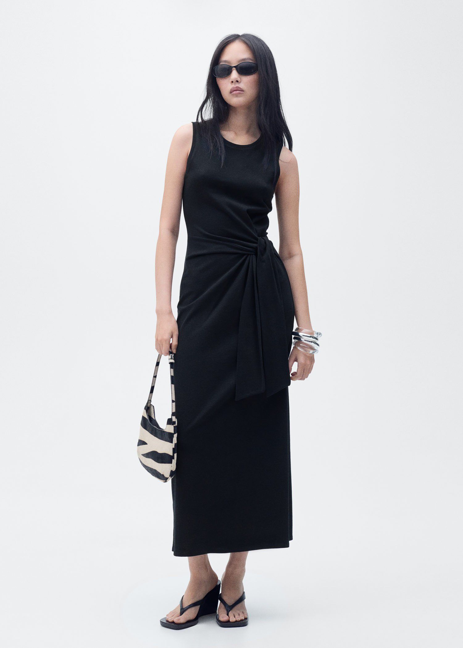 Cotton midi-dress with knot detail