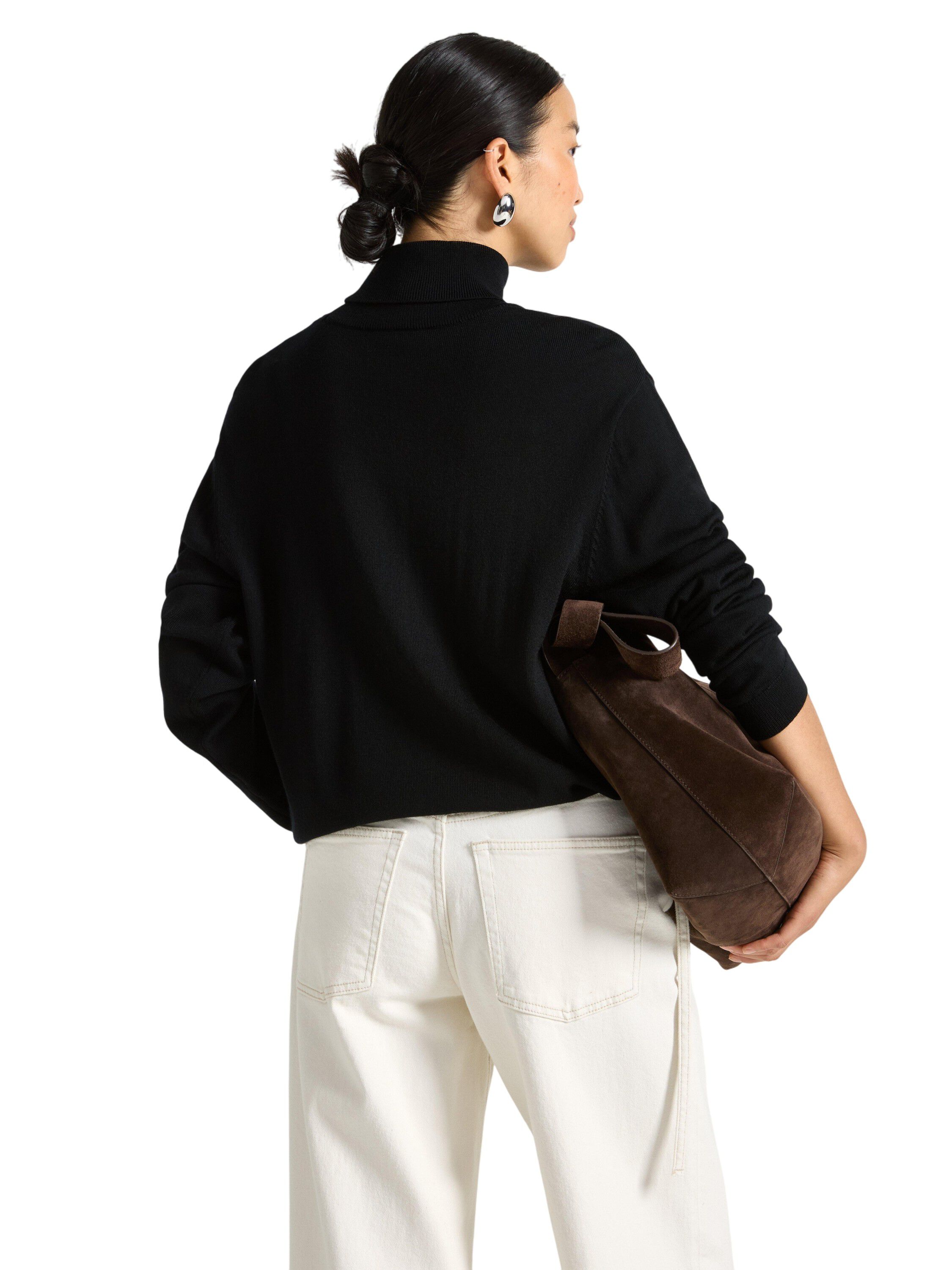 Bl&oslash;d tr&oslash;je i merinould med rullekra