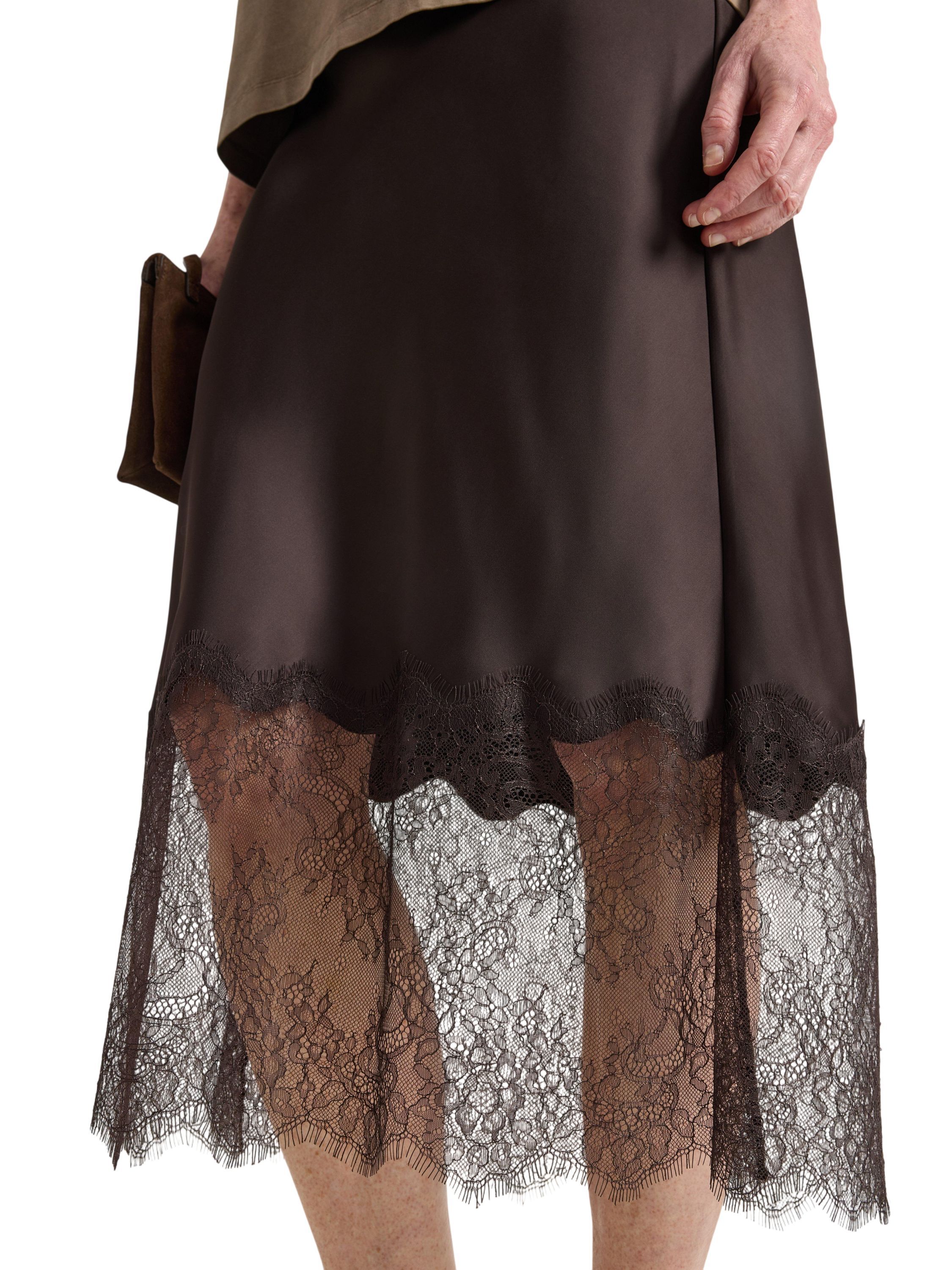 Midi skirt in satin with lace detai