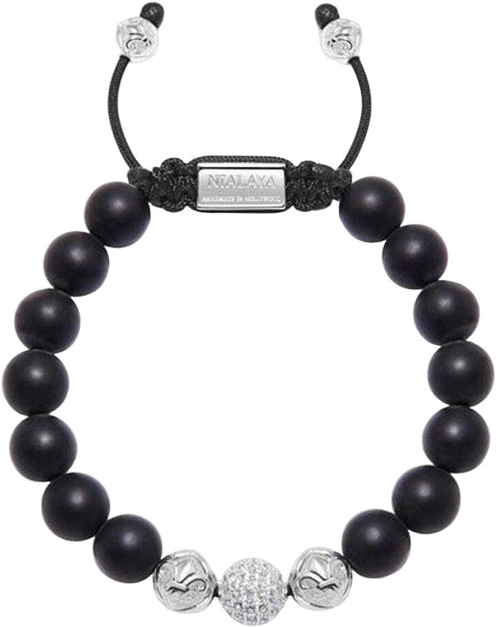 Men's Beaded Bracelet with Matte Onyx and Silver