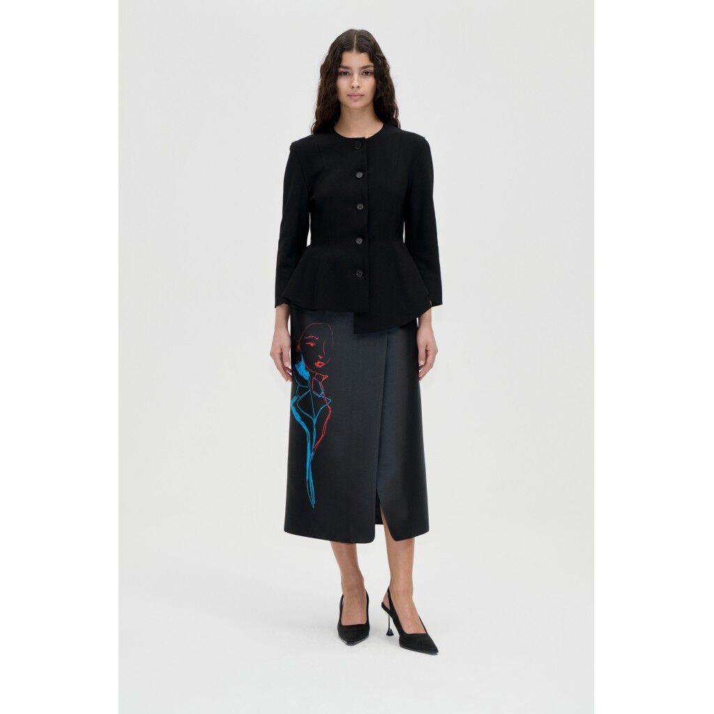 2525 Double-Layer Crepe, Flared Button-Up Top