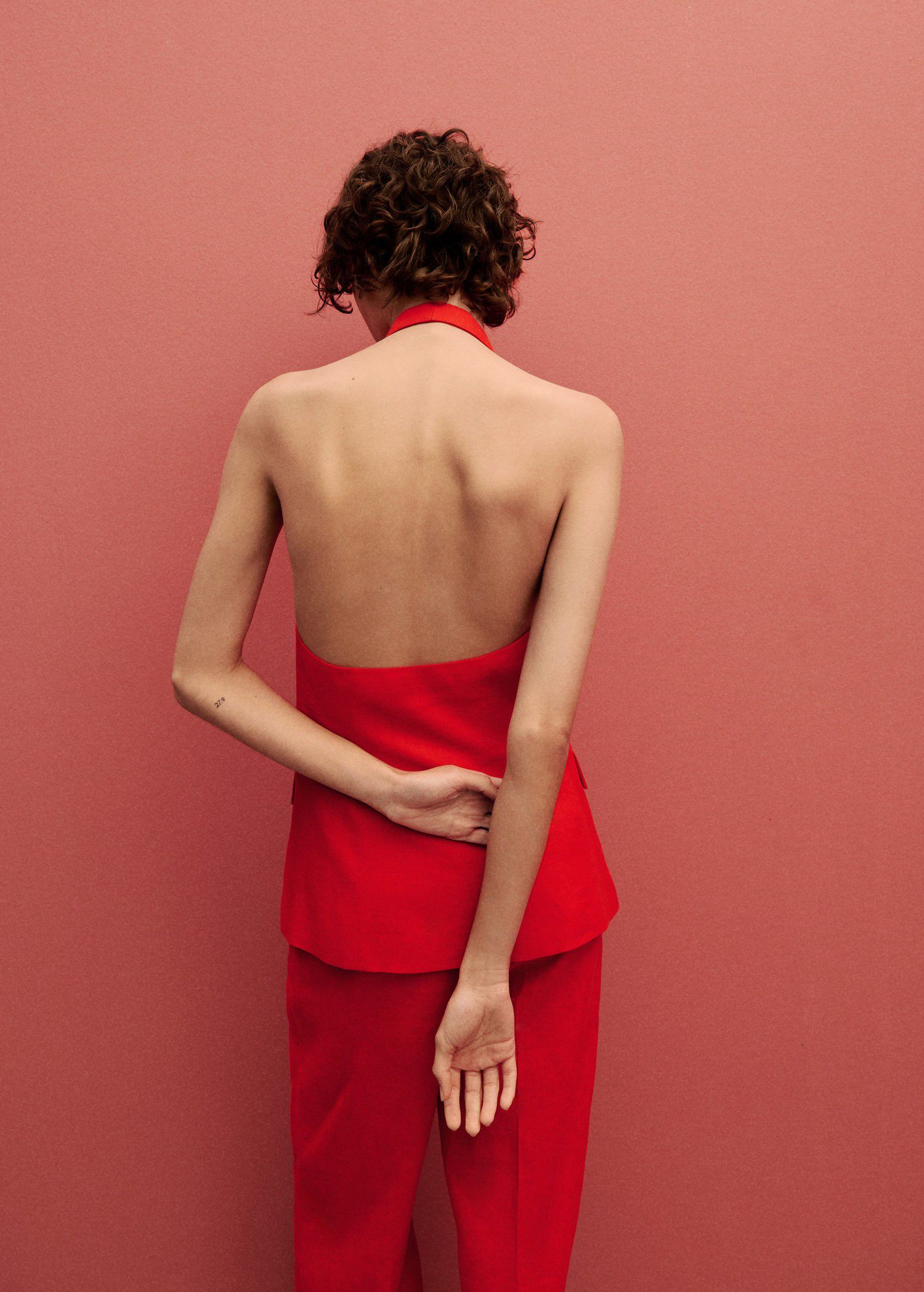 Linen halter-neck suit waistcoat