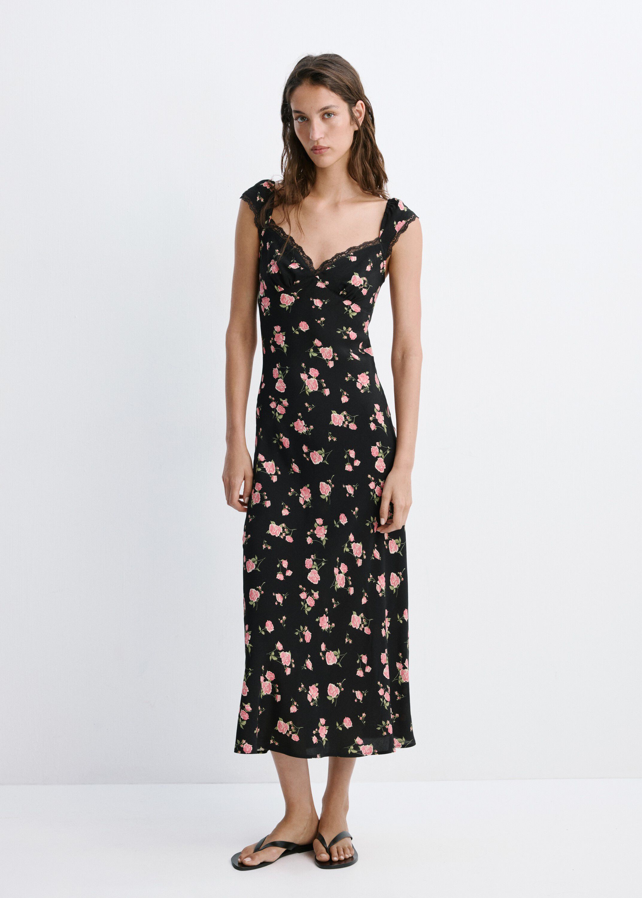 Floral dress with lace trim