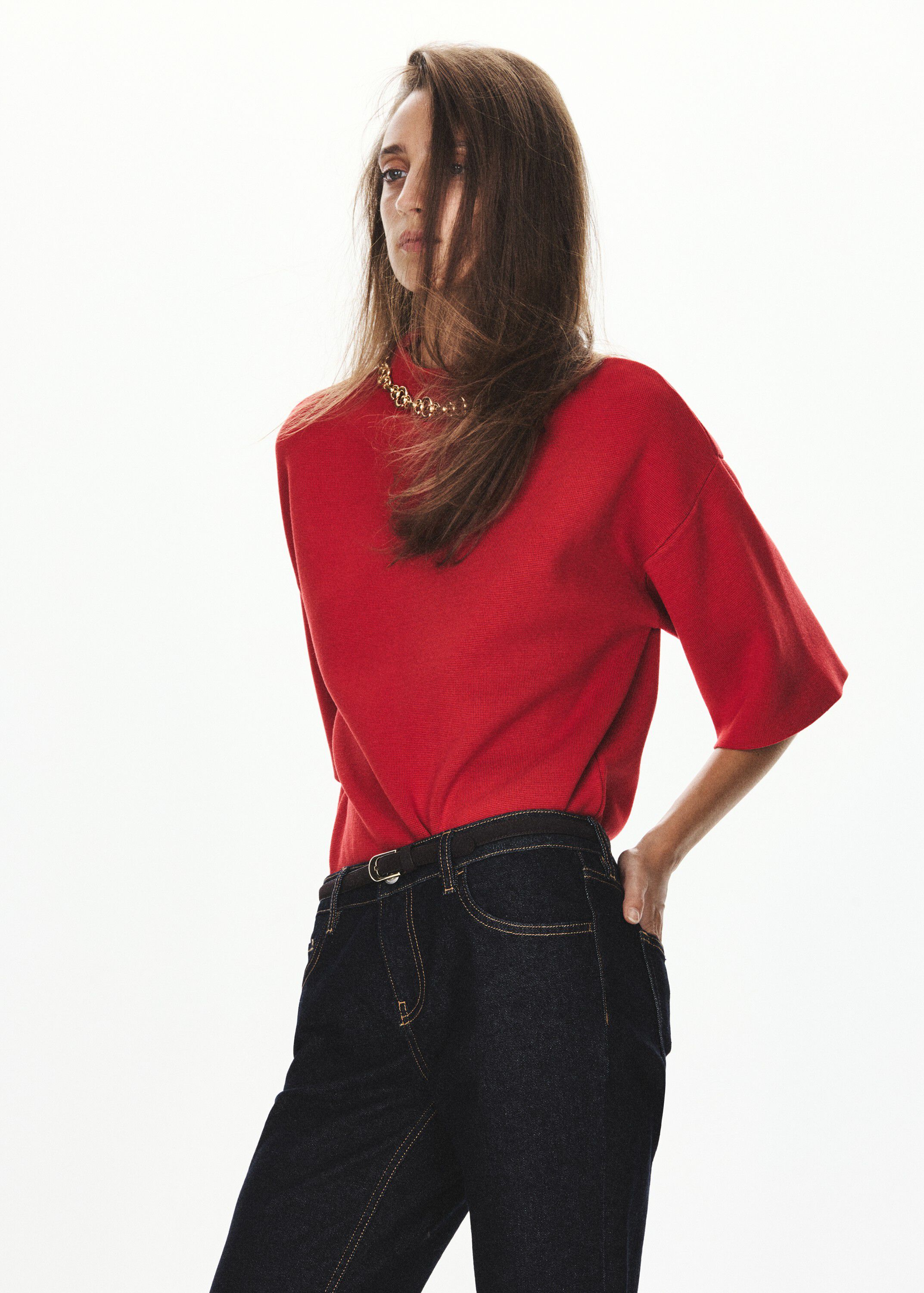 Fine-knit roll-neck jumper