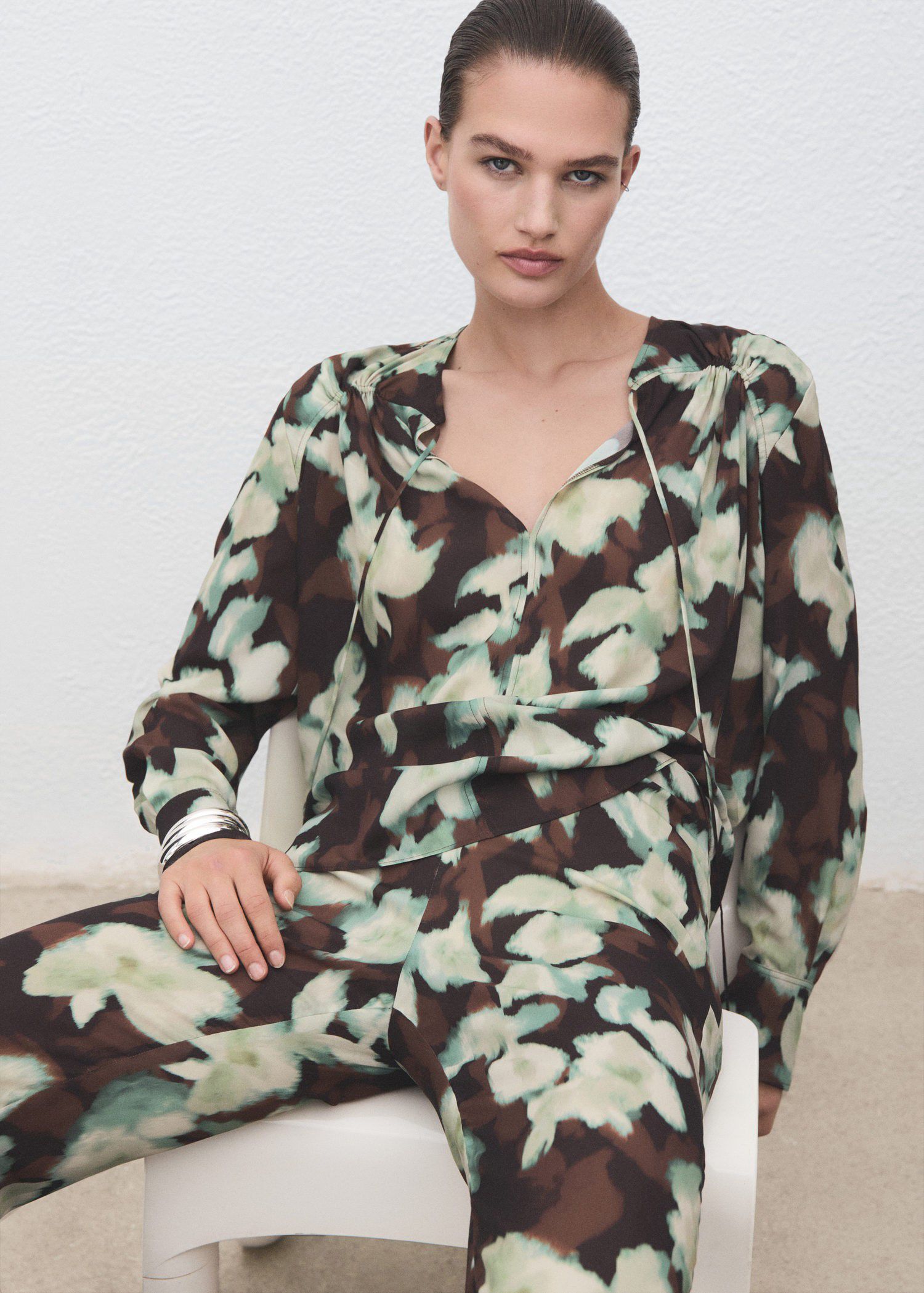 Chiffon blouse with bow neckline