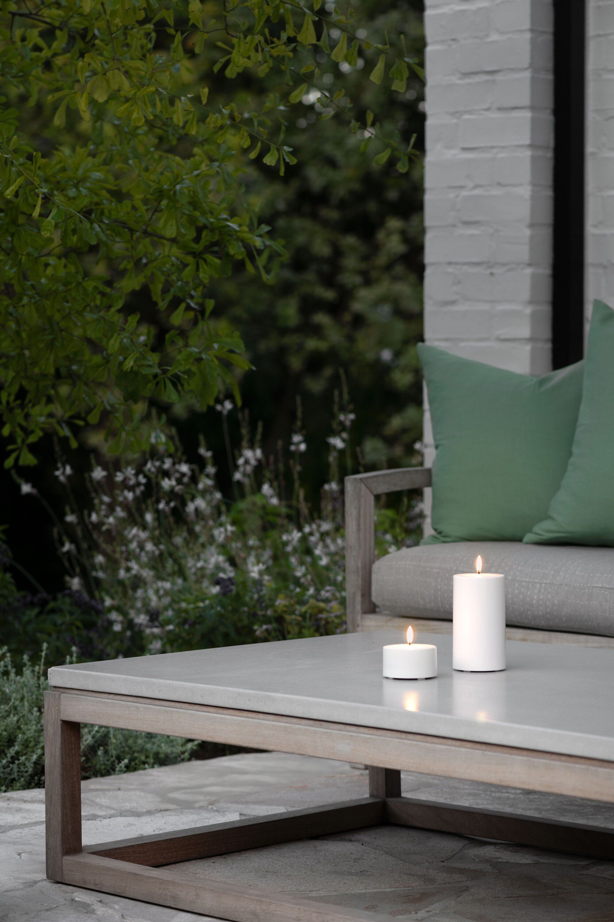 Outdoor LED pillar candle, White, 8,4 x 5 cm