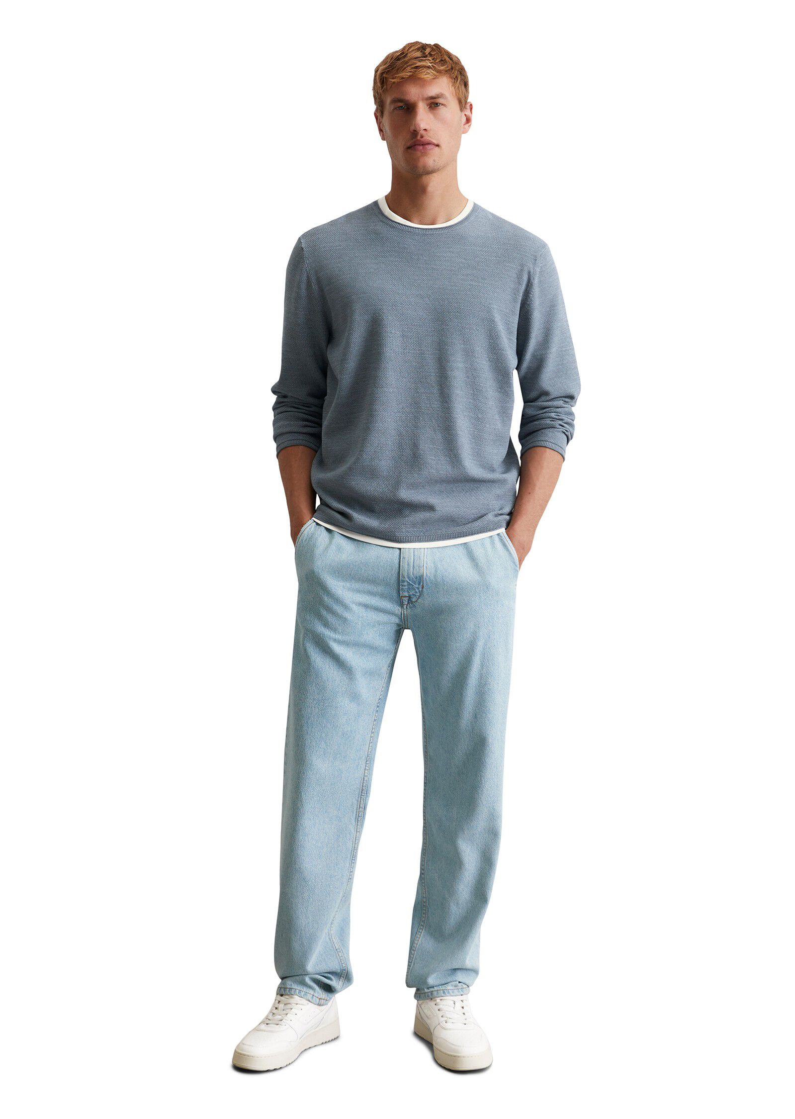 Crewneck, cotton slub, piqu&eacute; struct